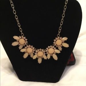 Flower Peach Cabochon Crystal Bib Necklace.